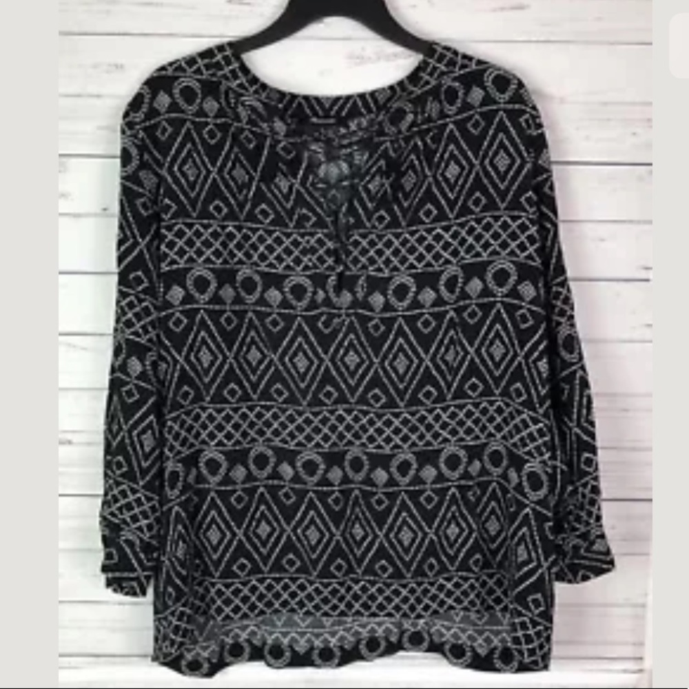 Madewell Lace up Peasant Top Caravan Print S